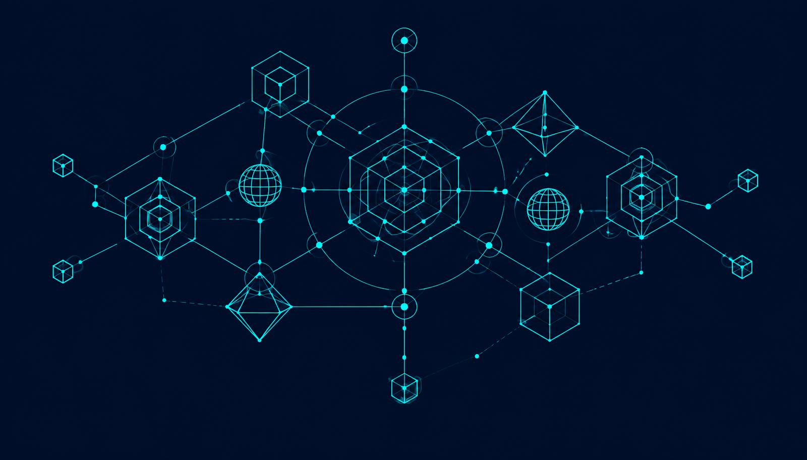 Abstract diagram of nodes and connections representing integrated systems
