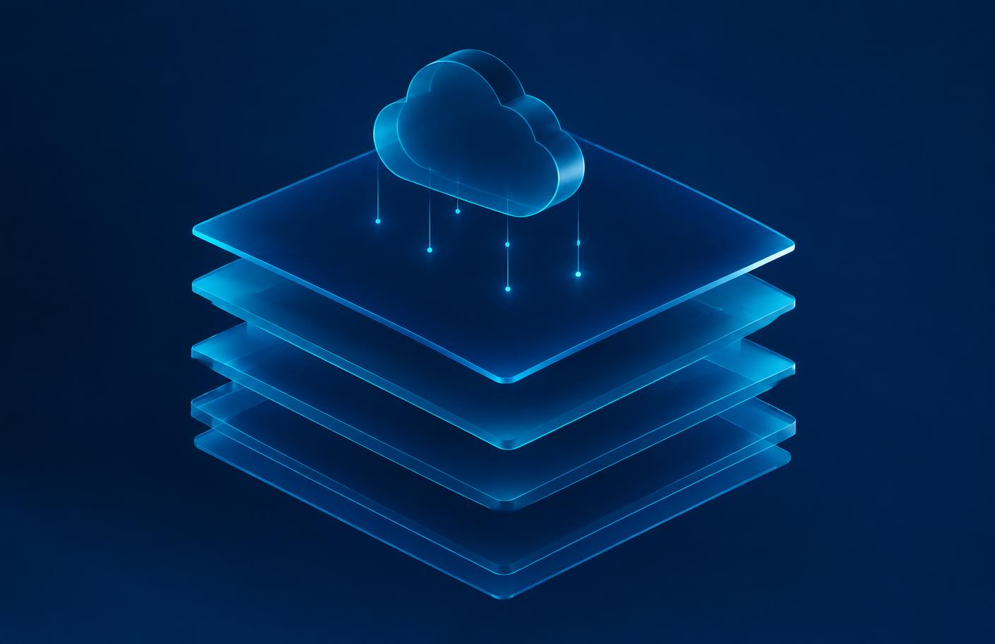 Layered isometric illustration representing cloud infrastructure tiers